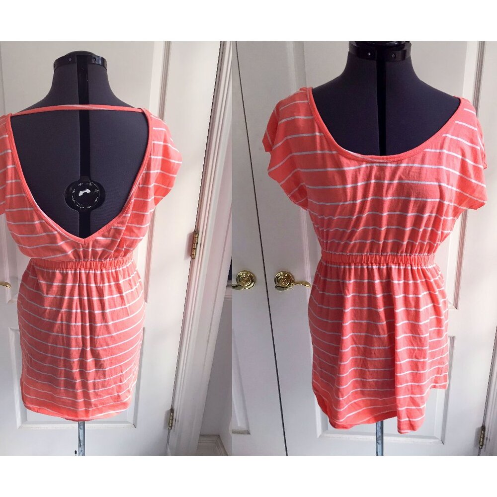 Empyre Orange & White Striped, Low Back Mini Dress or Long Top, Size M